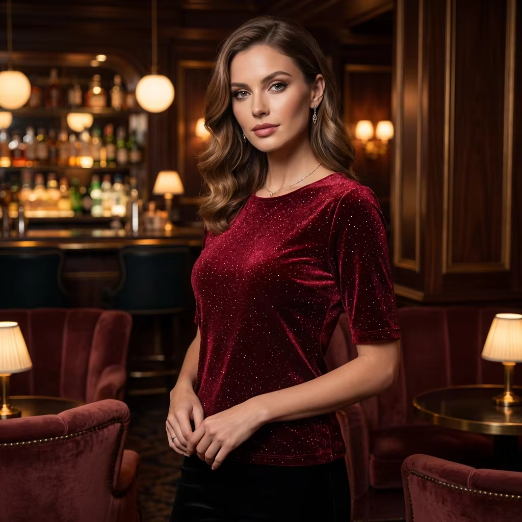 Burgundy Velvet Sparkle Top