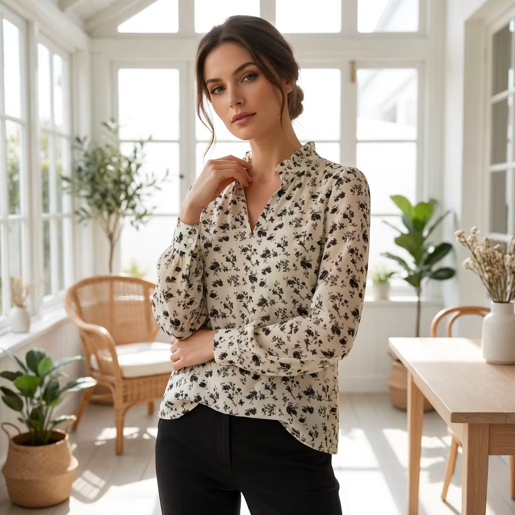 Cream Floral Print Blouse