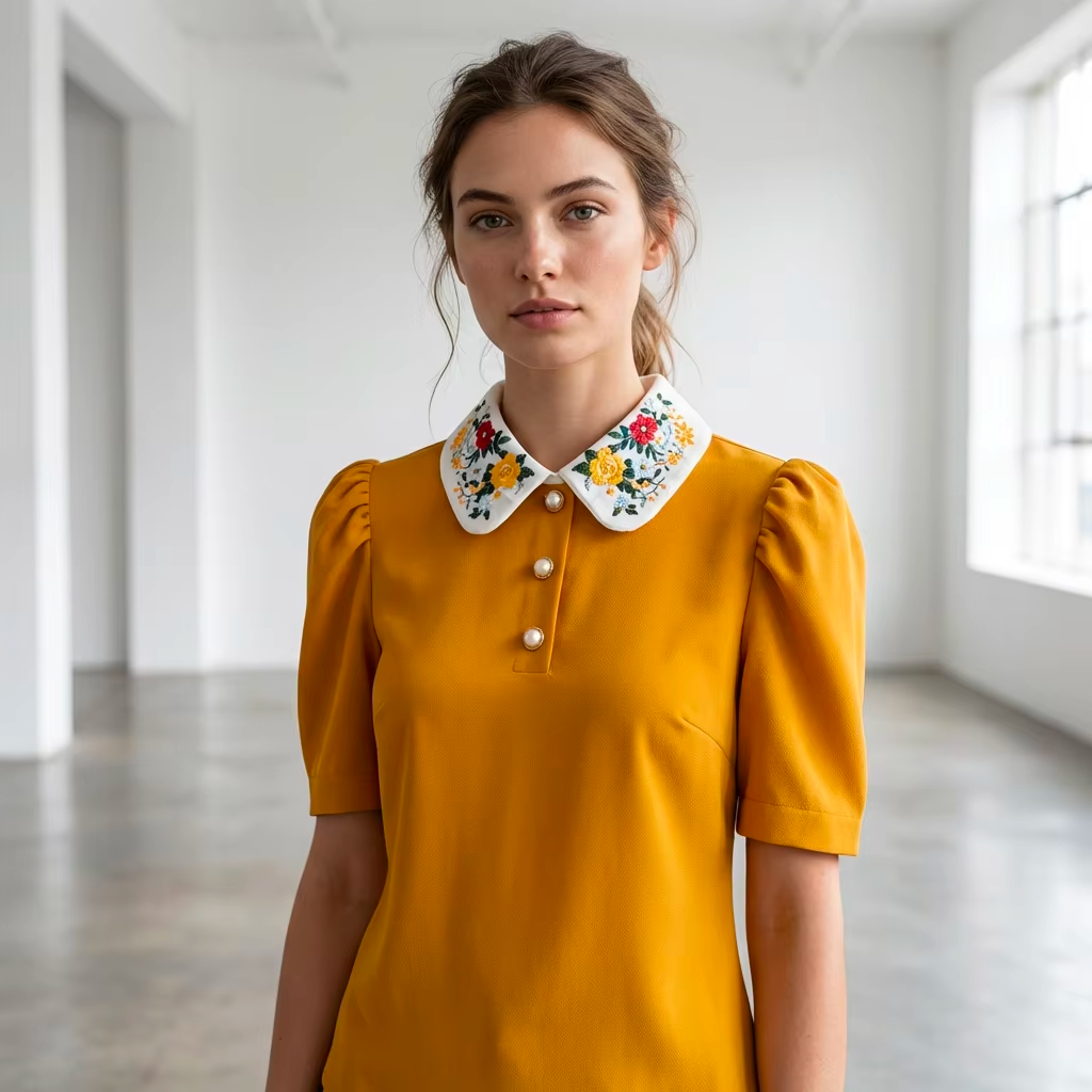 Mustard Yellow Floral Collar Top