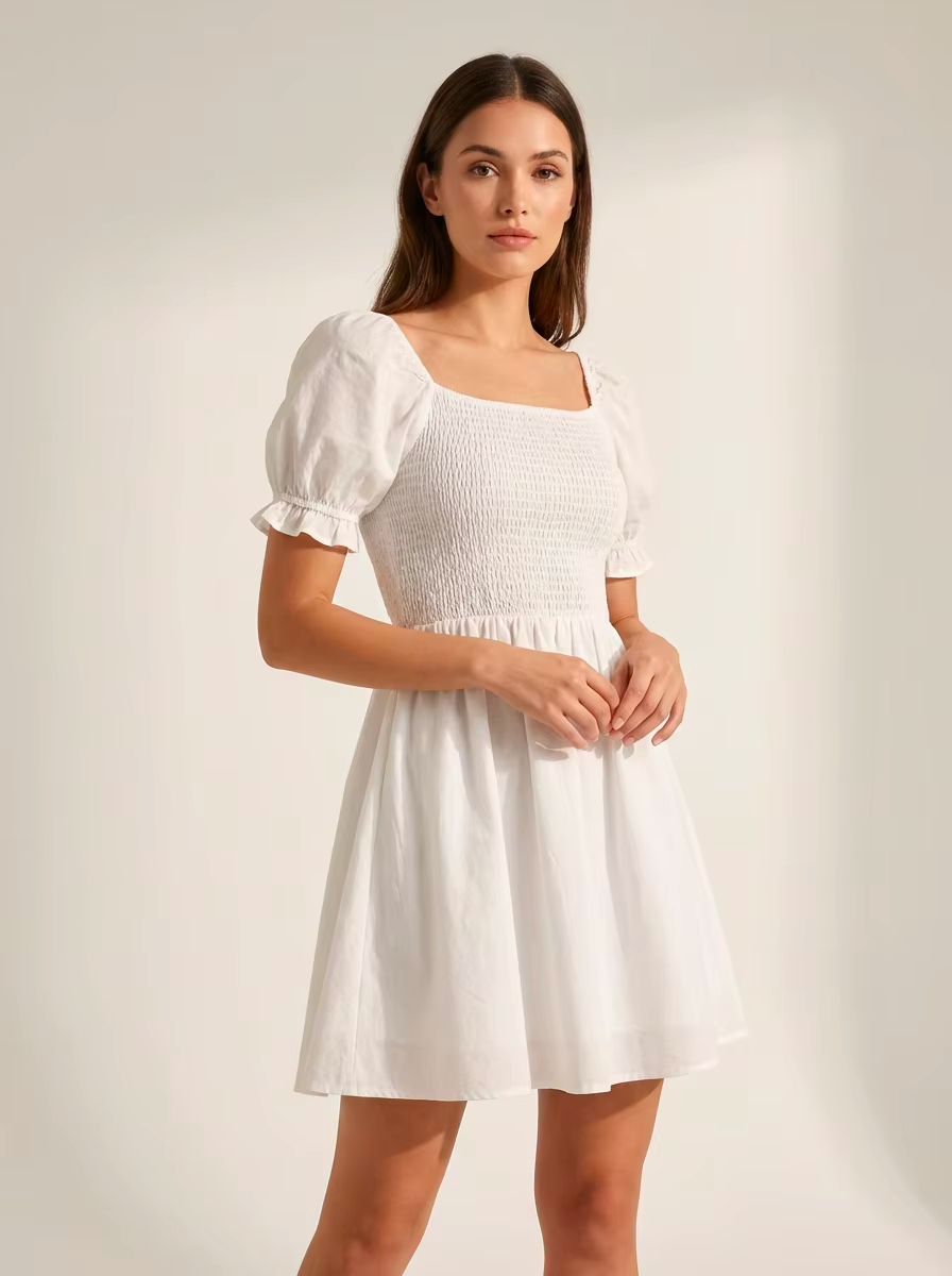Romantic White Puff Sleeve Dress