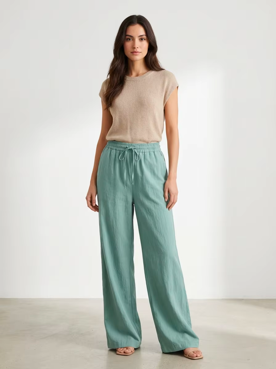 Sage Green Wide Leg Linen Pants