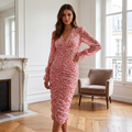 Pink Sequin Ruched Midi Dress