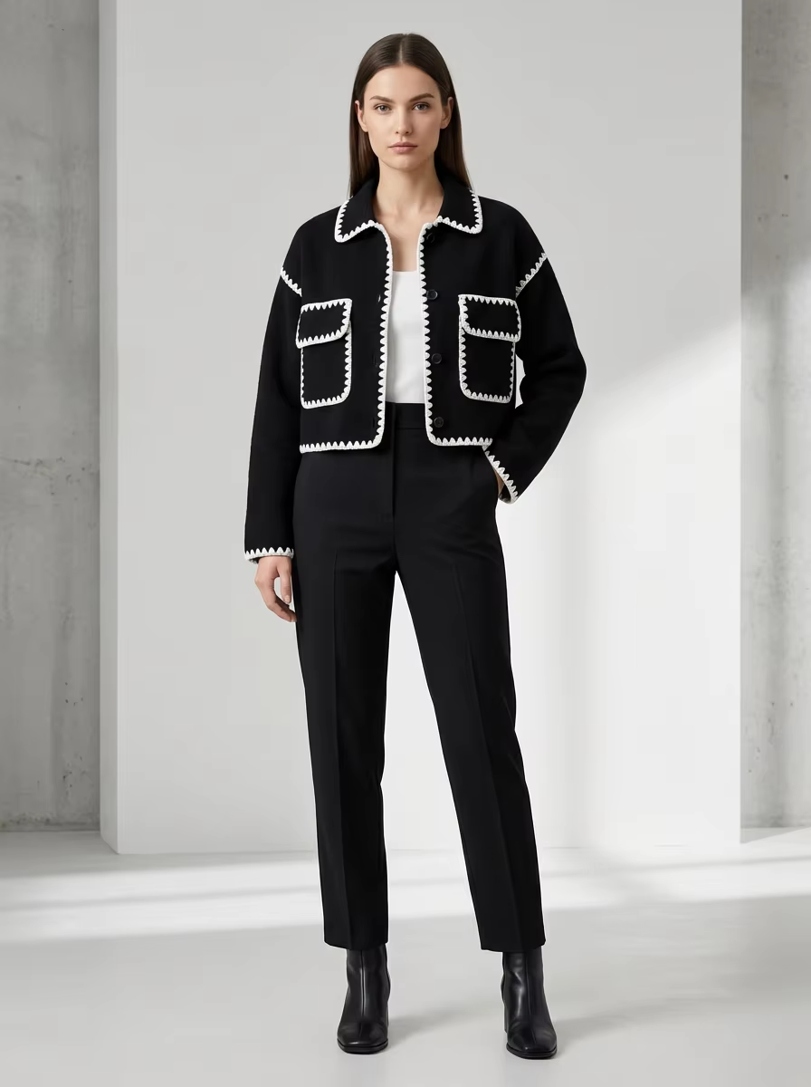 Black Contrast Trim Jacket