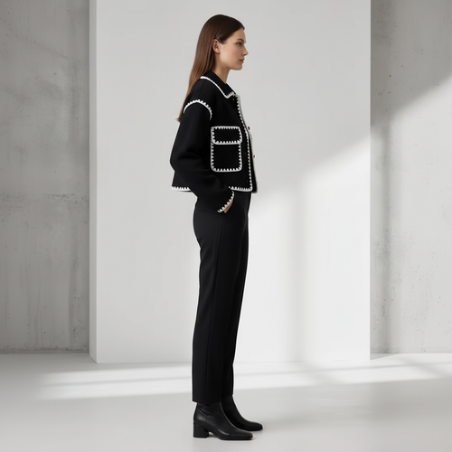 Black Contrast Trim Jacket - Side View