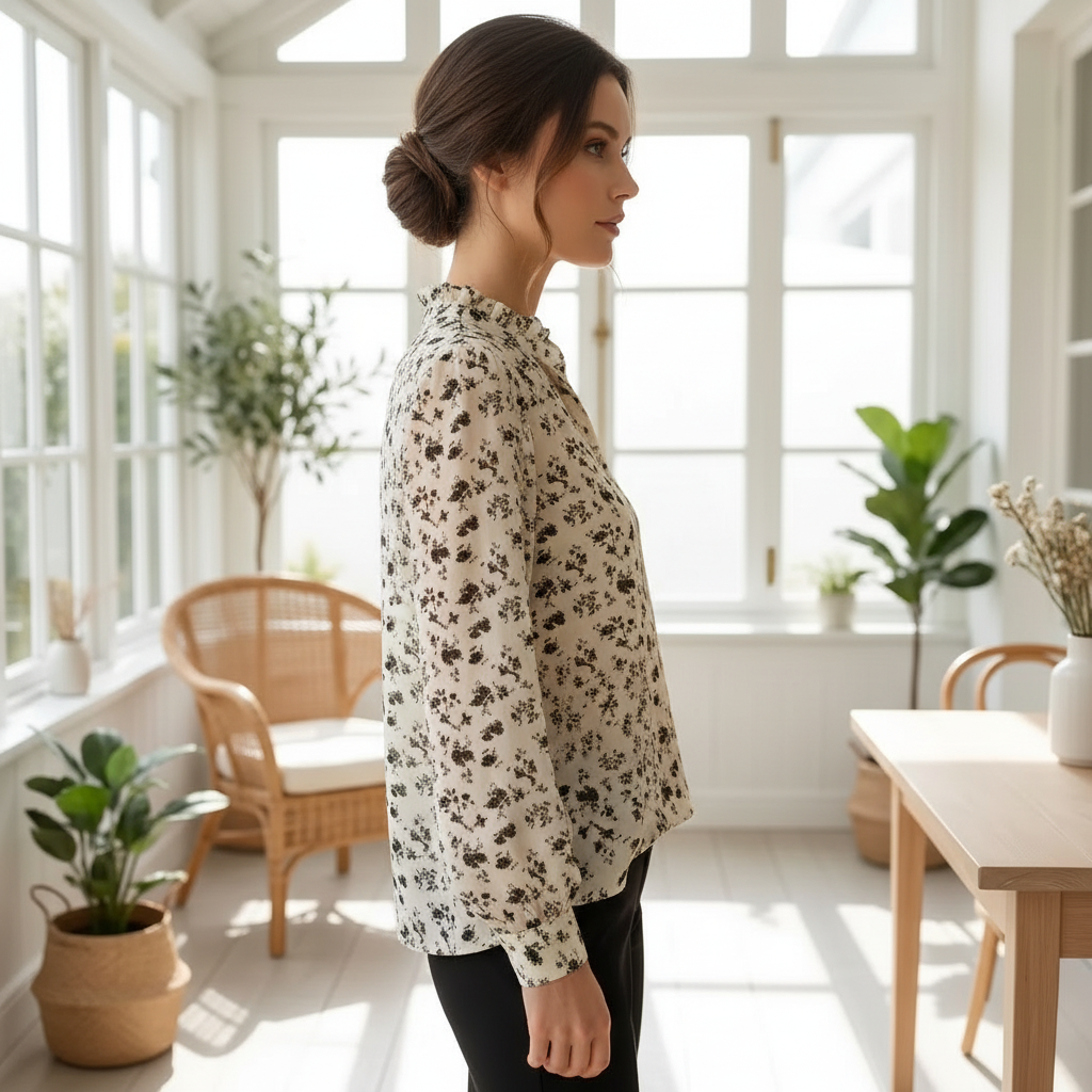 Cream Floral Print Blouse - Side View
