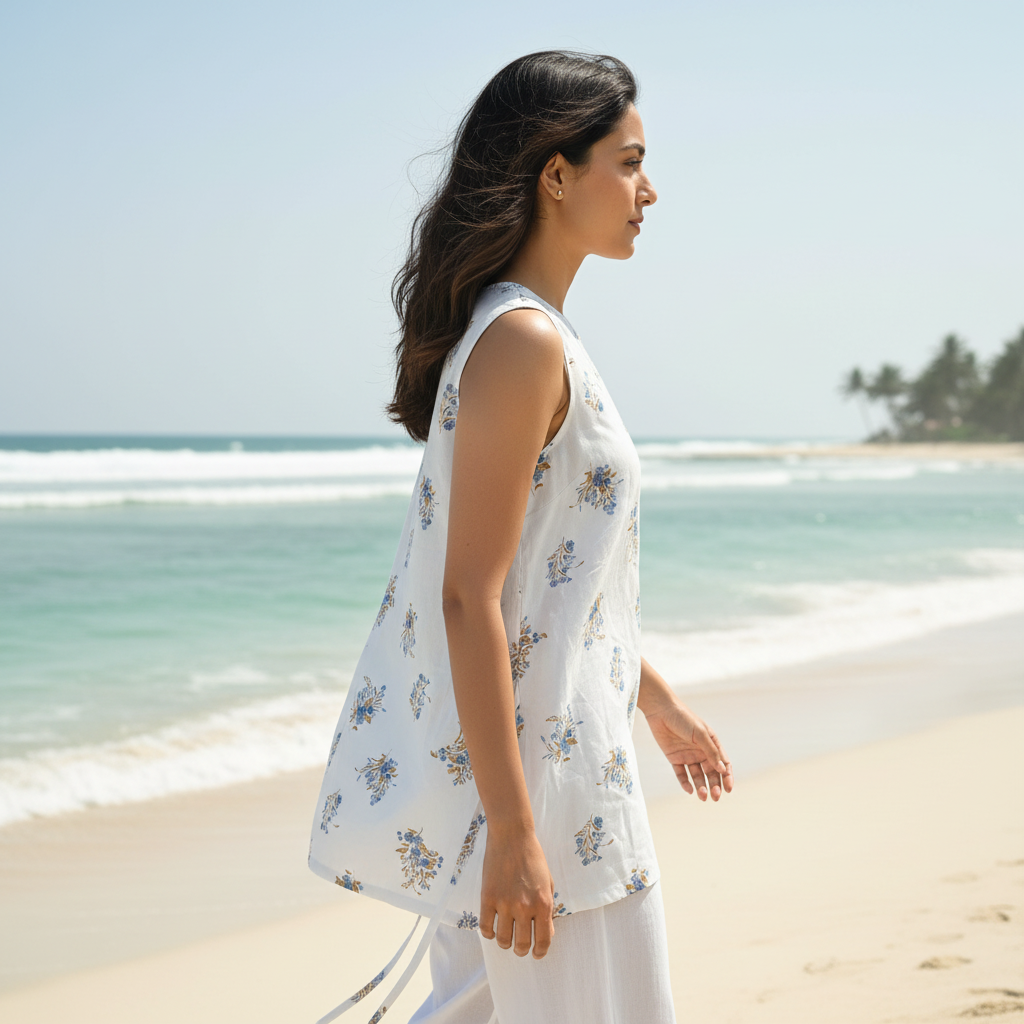 Light Blue Floral Top - Side View