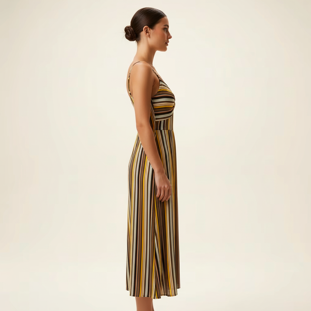 Multicolor Striped Twist Front Dress - Side View
