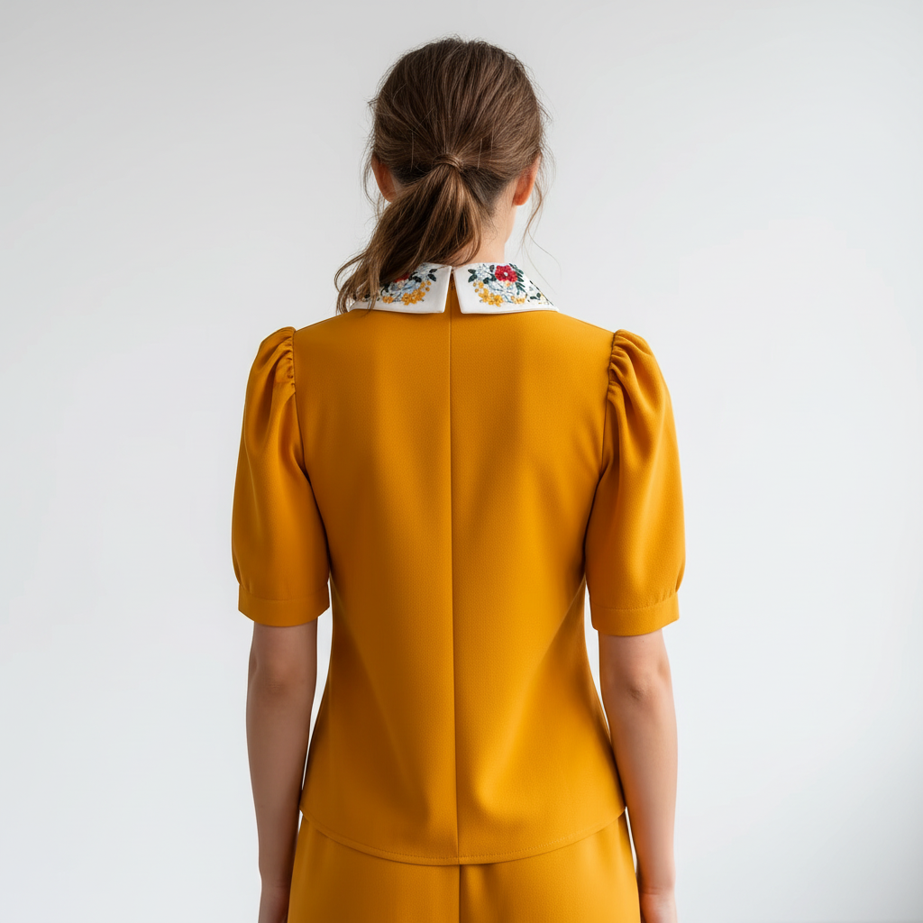 Mustard Yellow Floral Collar Top - Back View