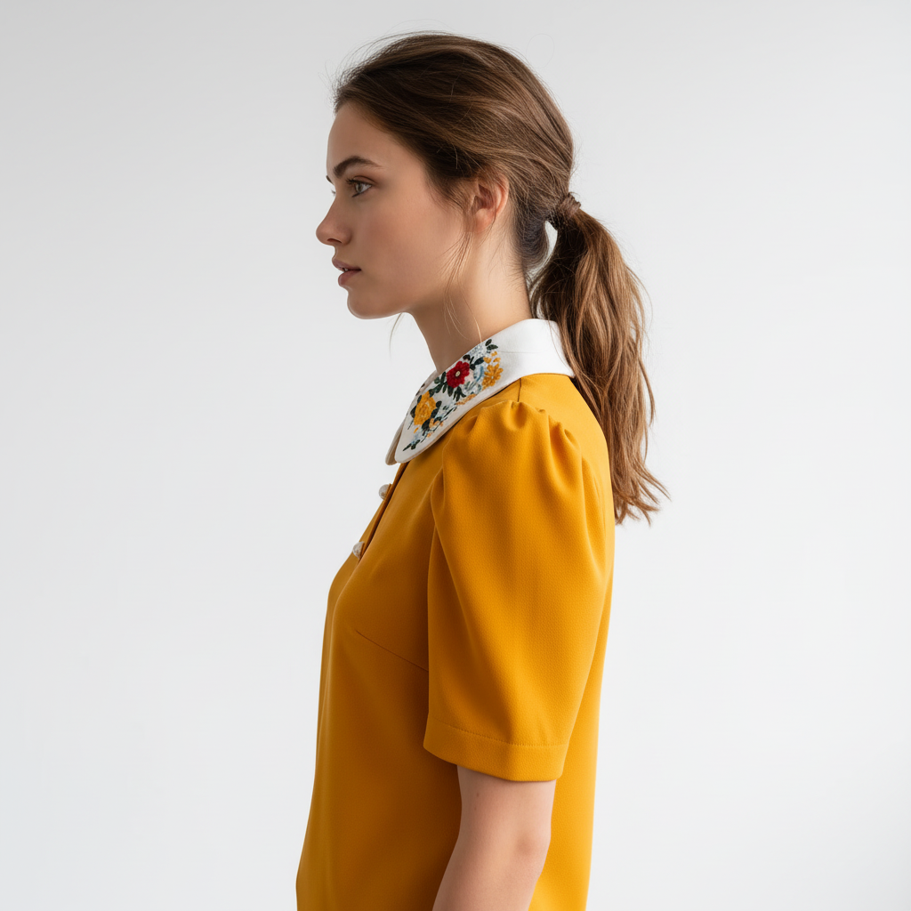 Mustard Yellow Floral Collar Top - Side View