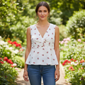 White Floral Top - Front View